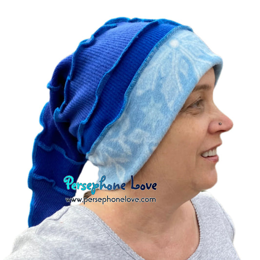 Katwise inspired blue 100% cashmere/fleece patchwork elf jester hat-1515