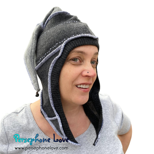 Katwise inspired grey felted 100% cashmere pixie jester hat-1520