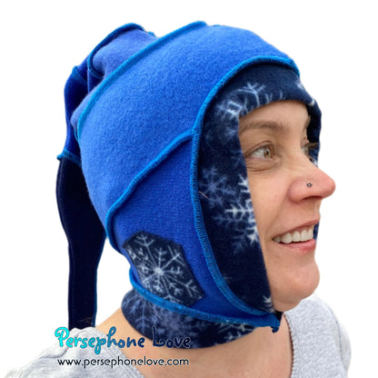 Katwise inspired blue felted 100% cashmere pixie jester hat-1522