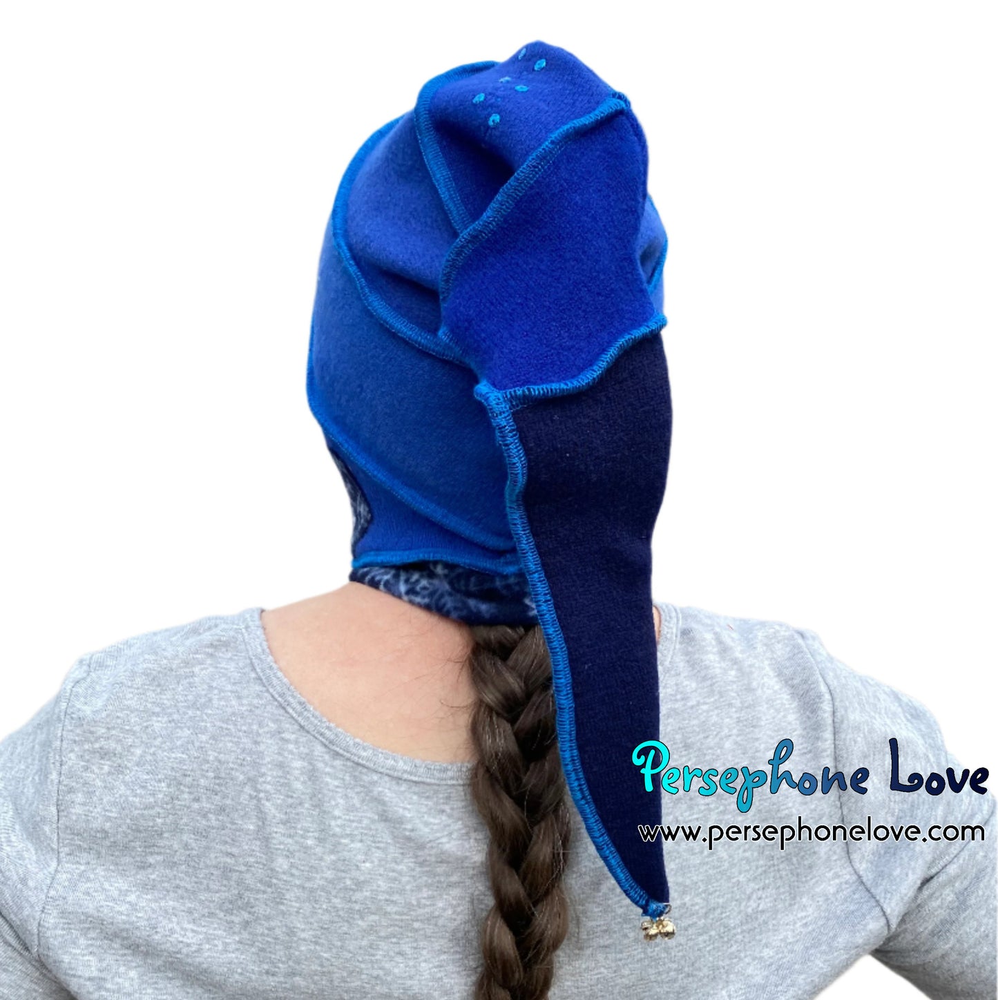 Katwise inspired blue felted 100% cashmere pixie jester hat-1522