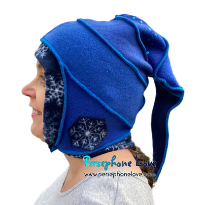 Katwise inspired blue felted 100% cashmere pixie jester hat-1522