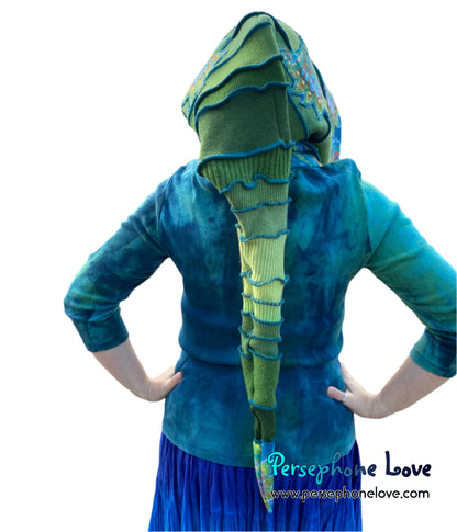 Katwise inspired green triple-felted cashmere/merino wool recycled sweater elf hat/hood-1678