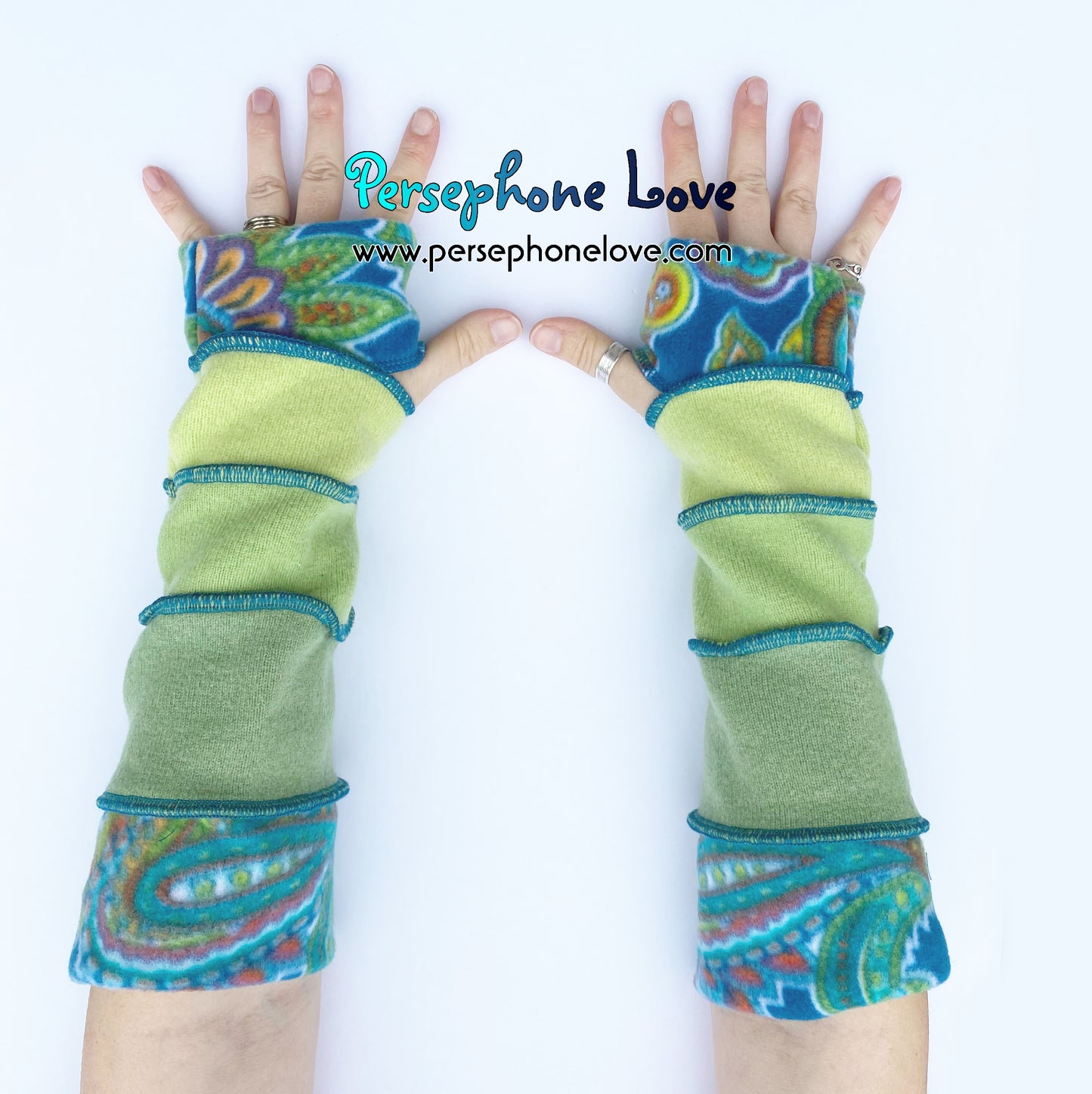 Katwise-inspired green felted 100% cashmere arm warmers-1679