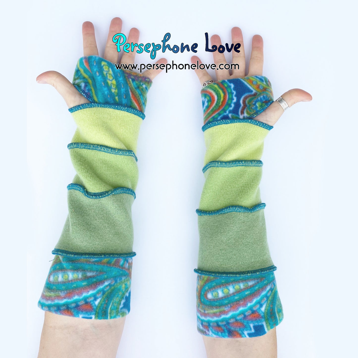 Katwise-inspired green felted 100% cashmere arm warmers-1679