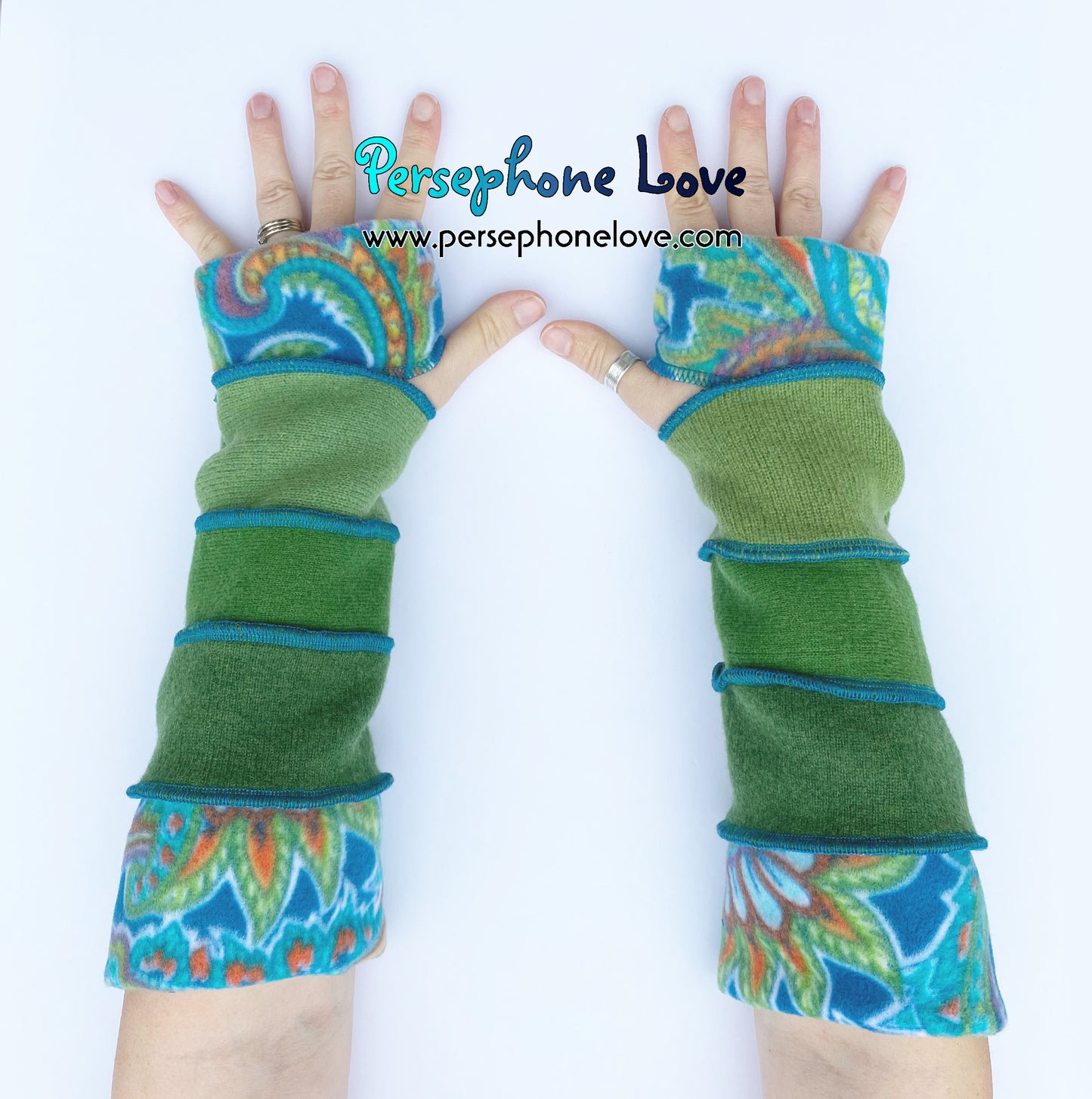 Katwise-inspired green felted 100% cashmere arm warmers-1681