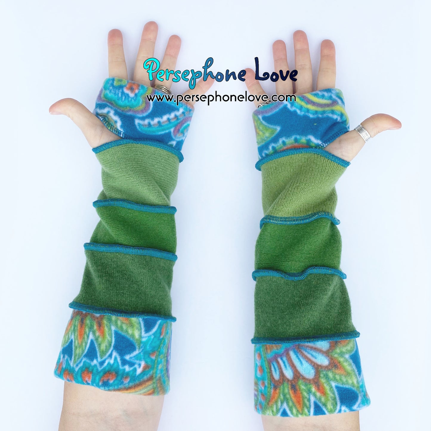 Katwise-inspired green felted 100% cashmere arm warmers-1681