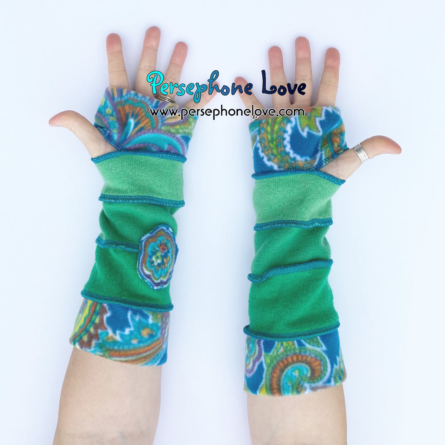 Katwise-inspired green felted 100% cashmere arm warmers-1683