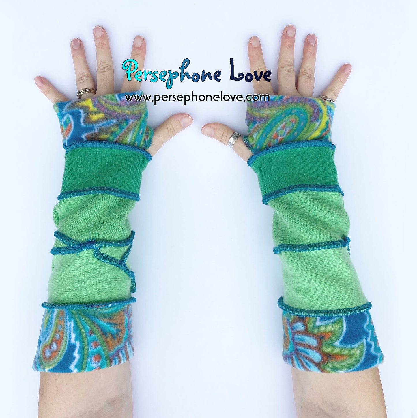 Katwise-inspired green felted 100% cashmere arm warmers-1684