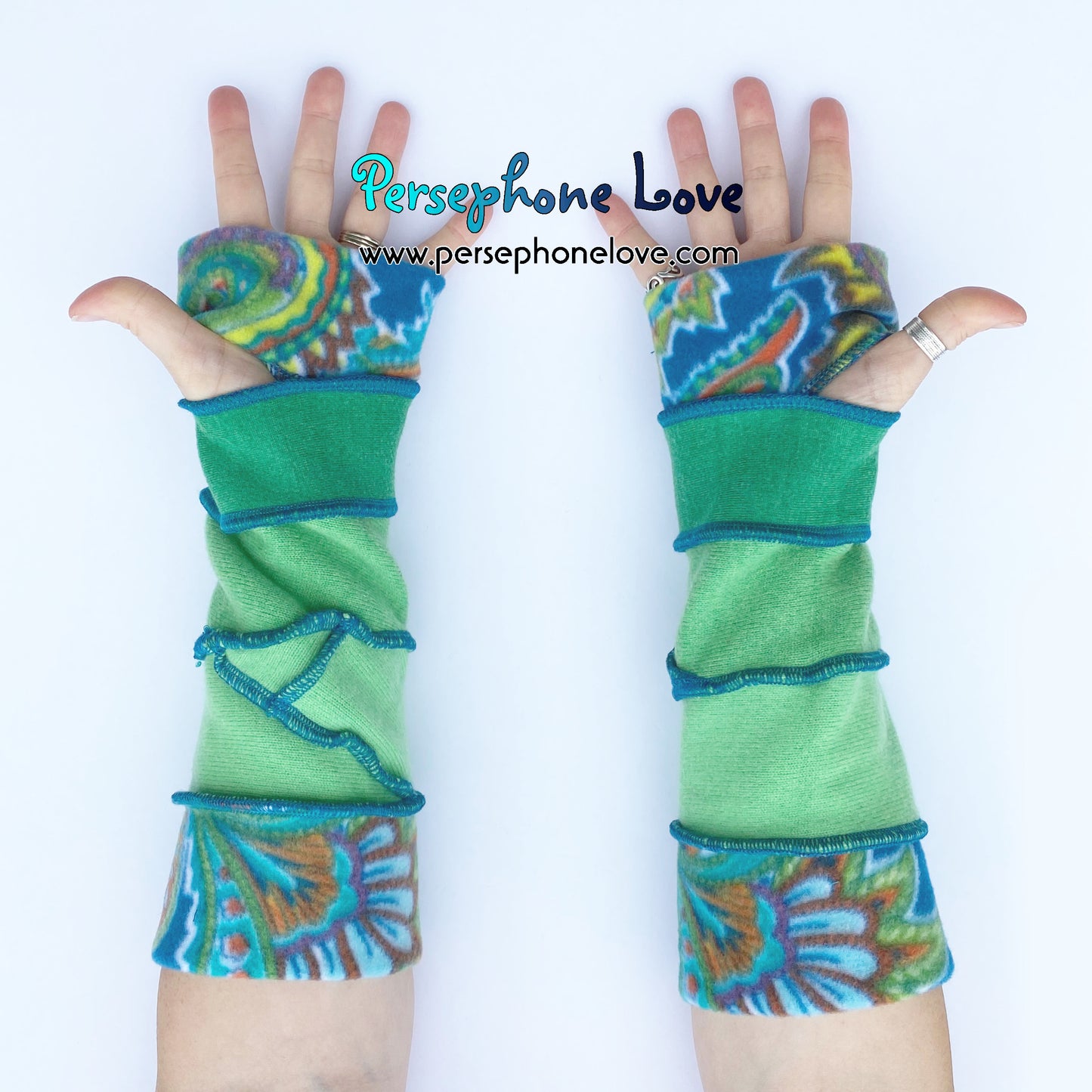 Katwise-inspired green felted 100% cashmere arm warmers-1684