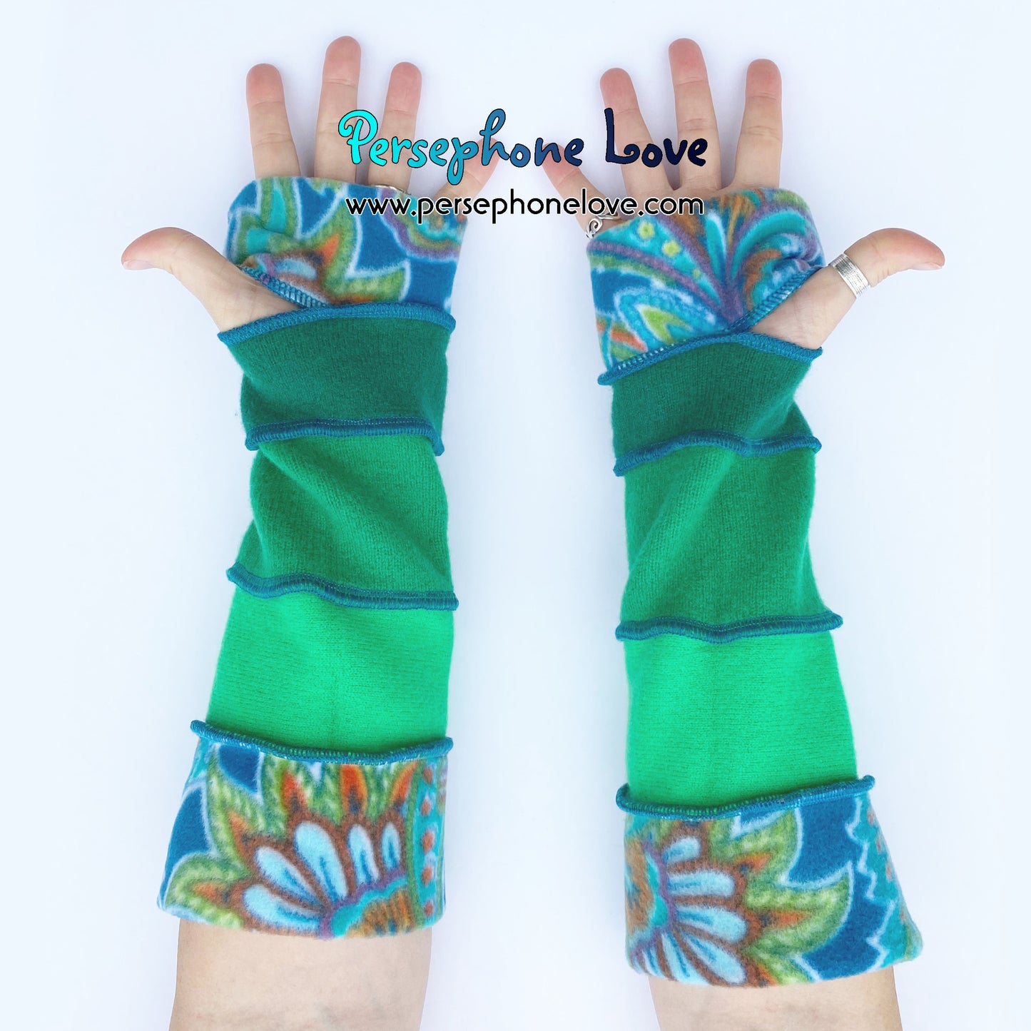 Katwise-inspired green felted 100% cashmere arm warmers-1687