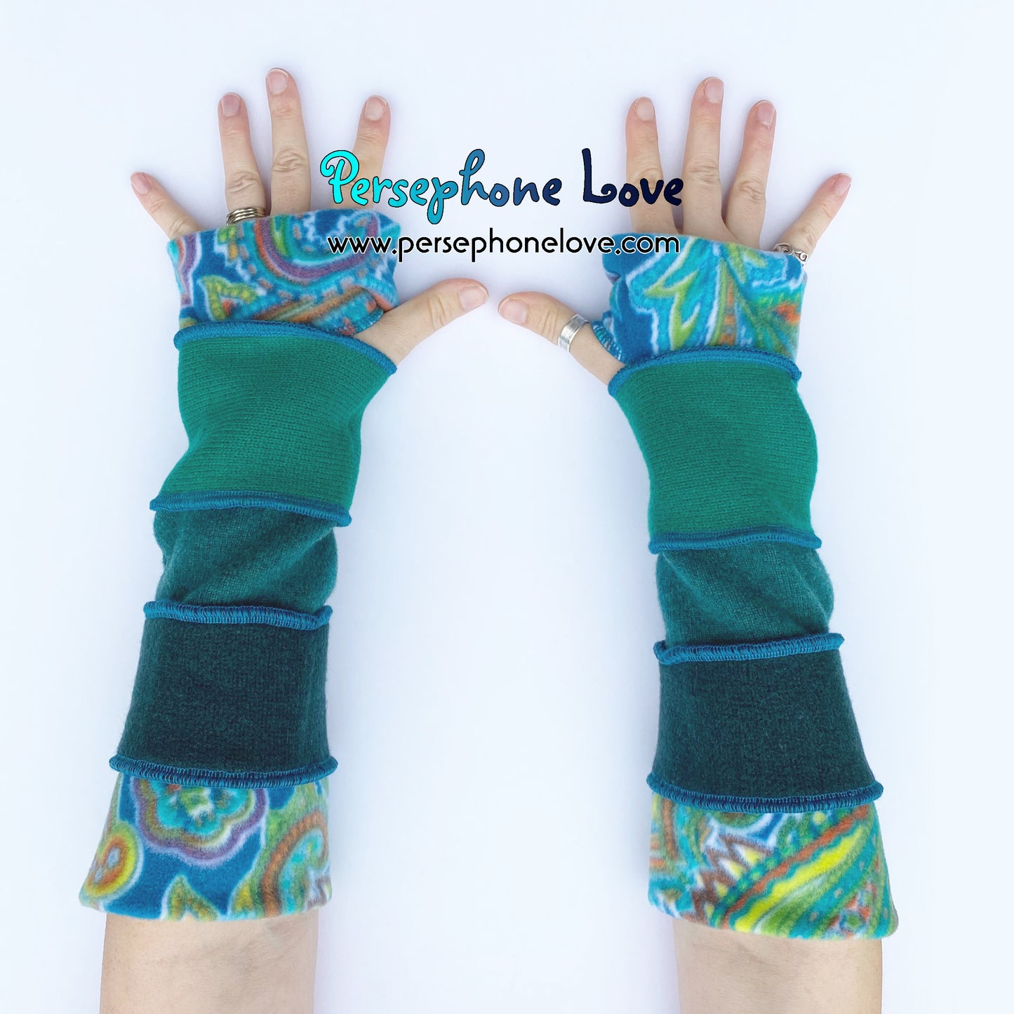 Katwise-inspired green felted 100% cashmere arm warmers-1688