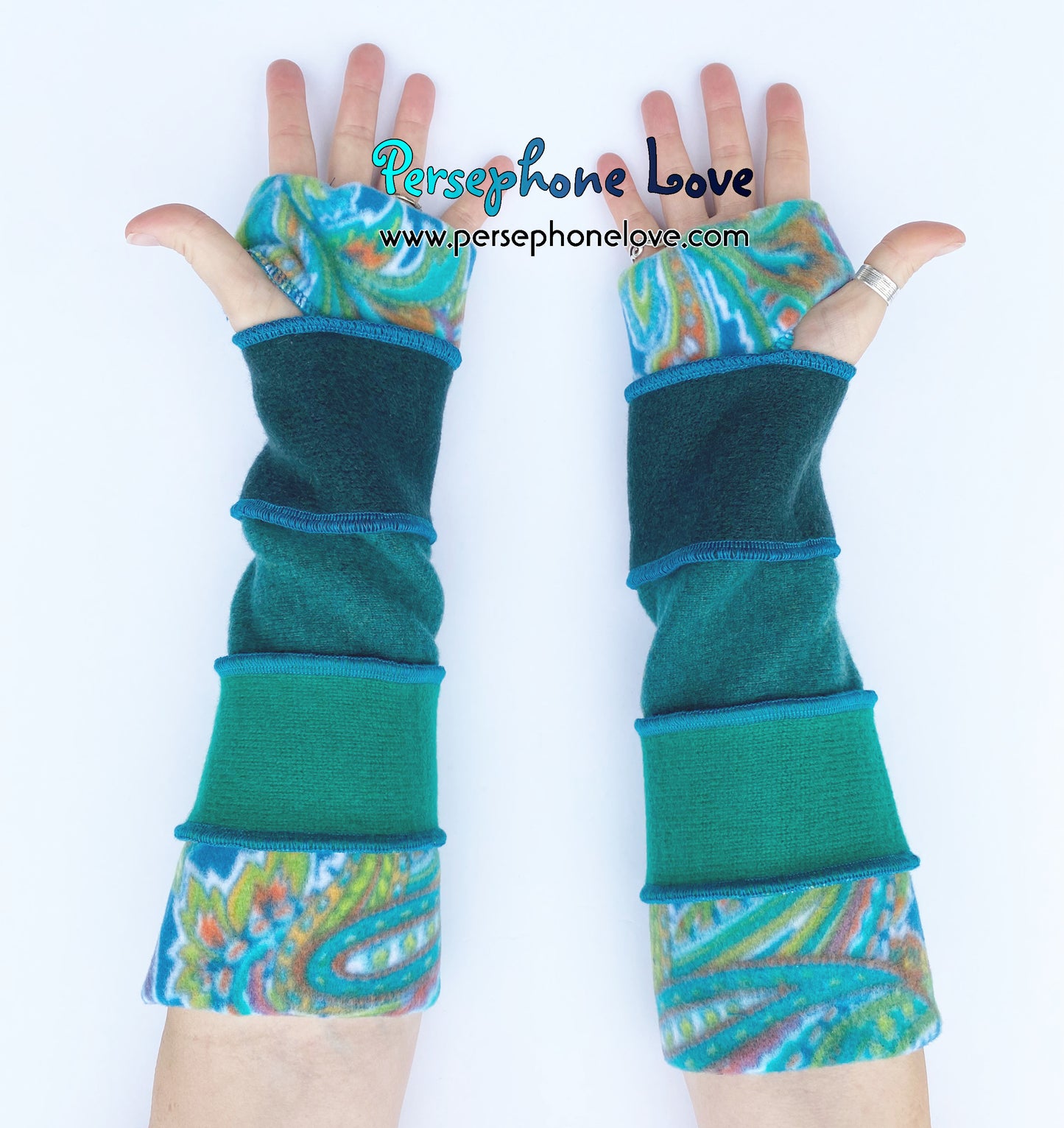 Katwise-inspired green felted 100% cashmere arm warmers-1689