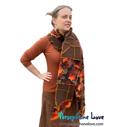 Patchwork brown 100% cashmere upcycled needle-felted sweater scarf -1746