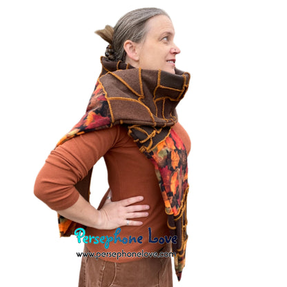 Patchwork brown 100% cashmere upcycled needle-felted sweater scarf -1746