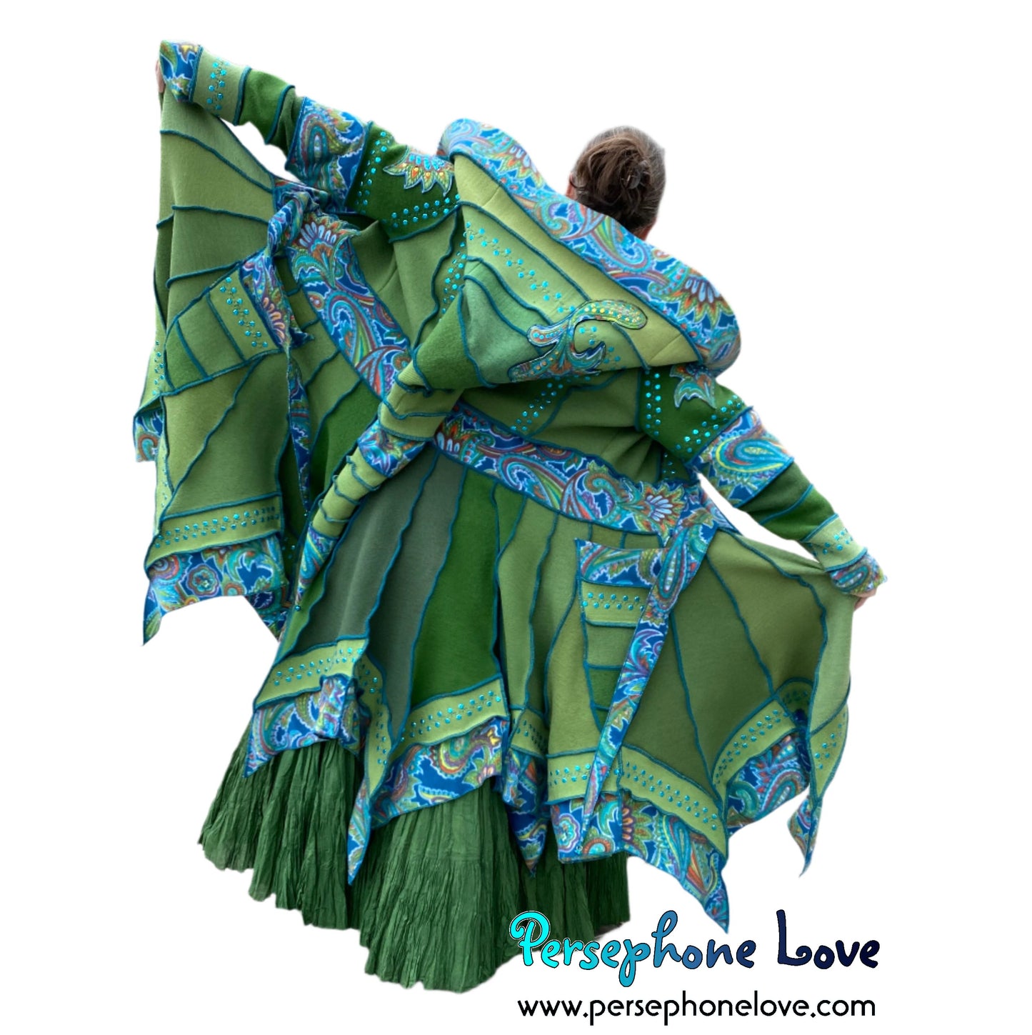 "Beautiful Things" Green elf machine-felted wool/cashmere Katwise-inspired patchwork sweatercoat-2584