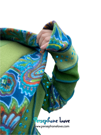 "Beautiful Things" Green elf machine-felted wool/cashmere Katwise-inspired patchwork sweatercoat-2584