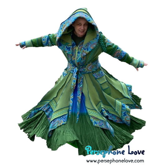 "Beautiful Things" Green elf machine-felted wool/cashmere Katwise-inspired patchwork sweatercoat-2584