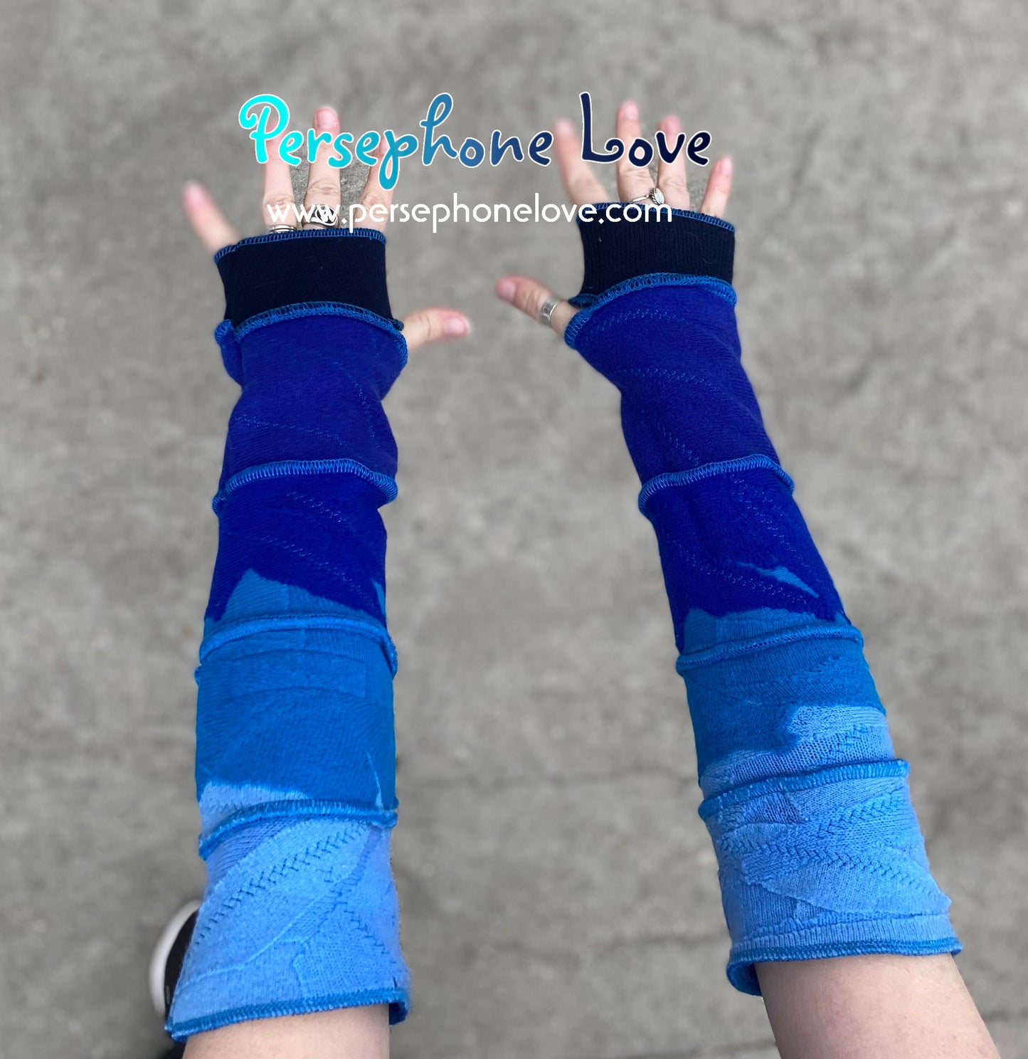 Katwise inspired needle-felted galaxy 100% CASHMERE blue upcycled sweater arm warmers-1360