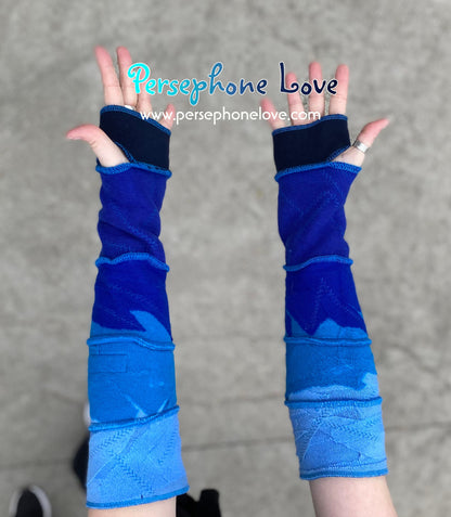 Katwise inspired needle-felted galaxy 100% CASHMERE blue upcycled sweater arm warmers-1360