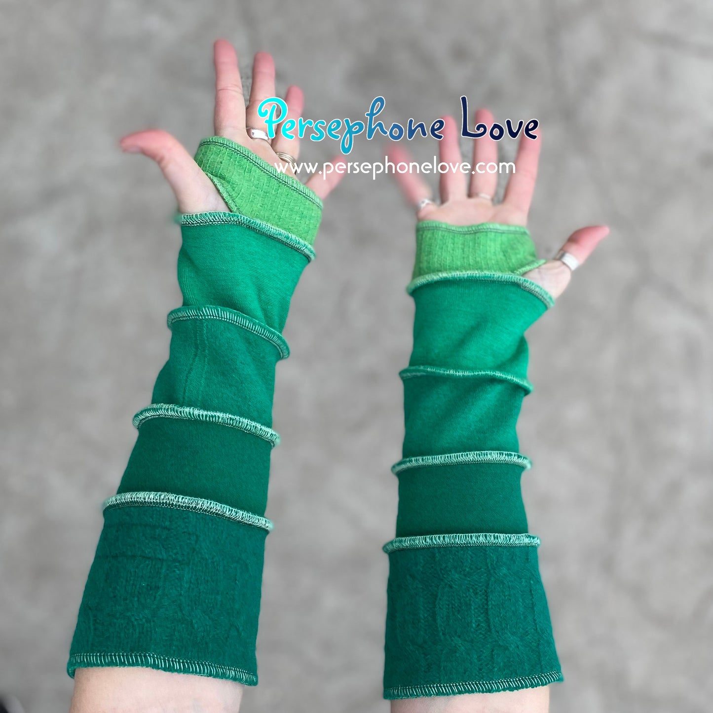 Katwise inspired needle-felted green upcycled sweater arm warmers-1373