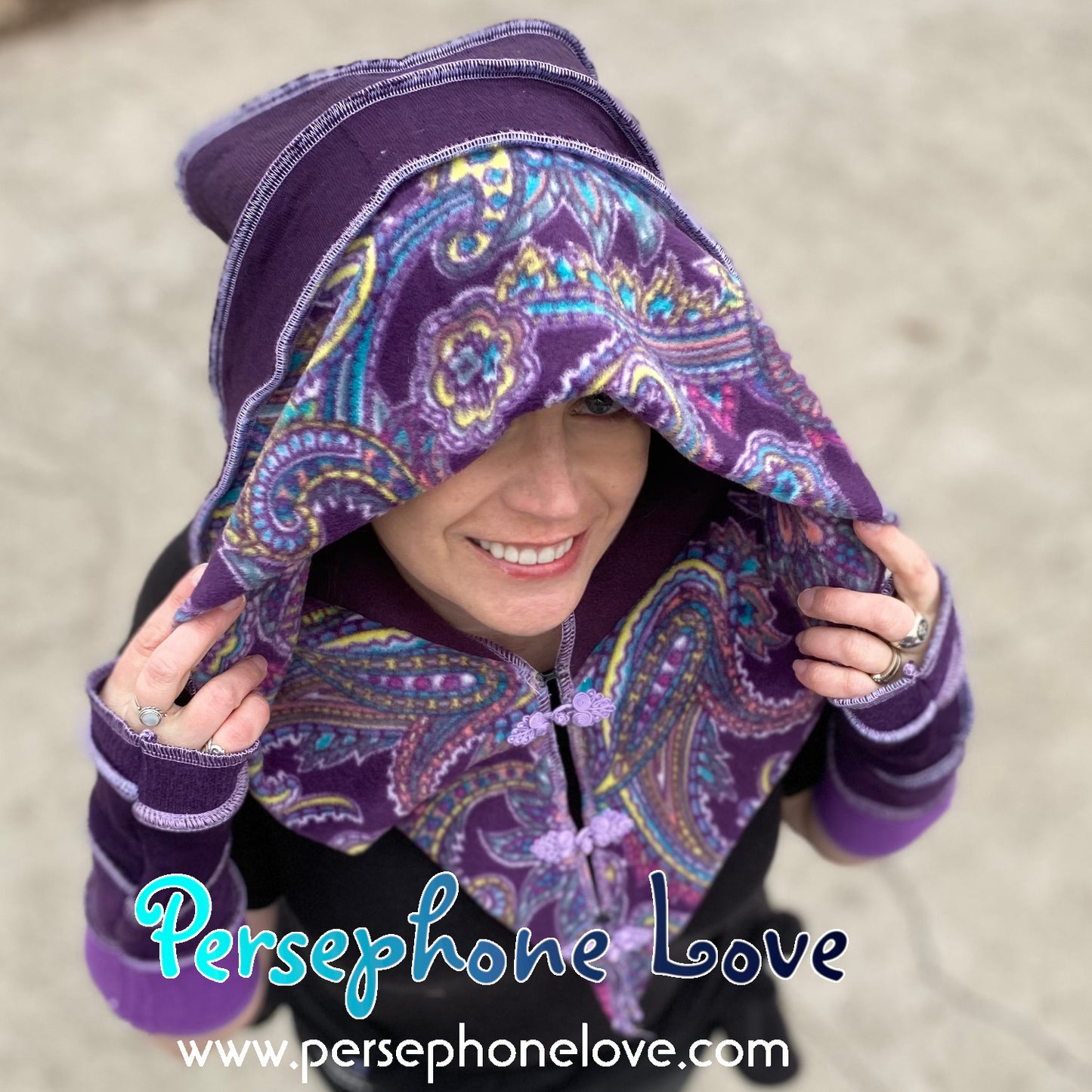 Purple gradient felted cashmere/wool pixie elf hat/hood-1396