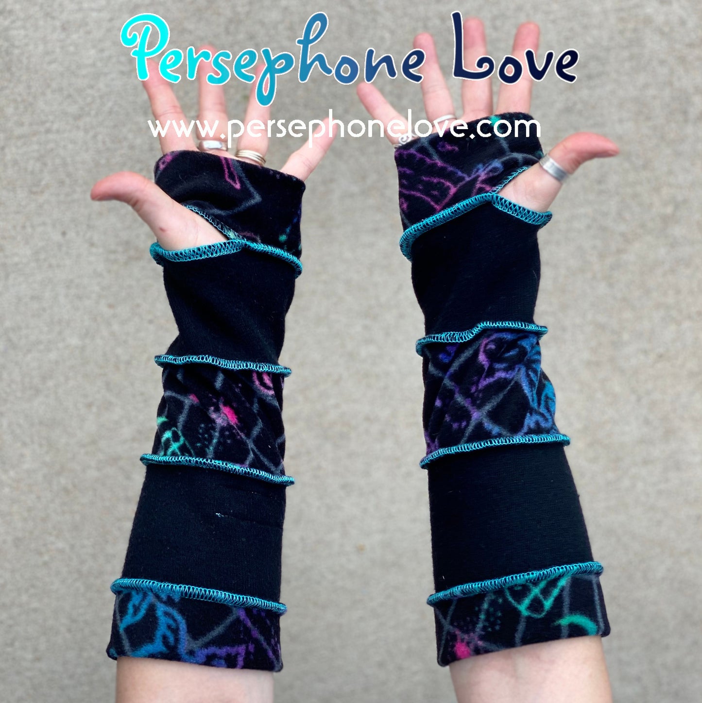 Katwise inspired needle-felted black cosmic Zodiac 100% cashmere upcycled sweater arm warmers-1402