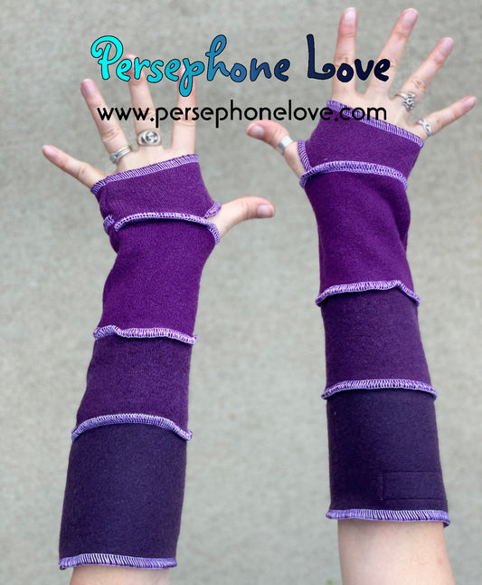 Katwise inspired needle-felted purple 100% cashmere upcycled sweater arm warmers -1406