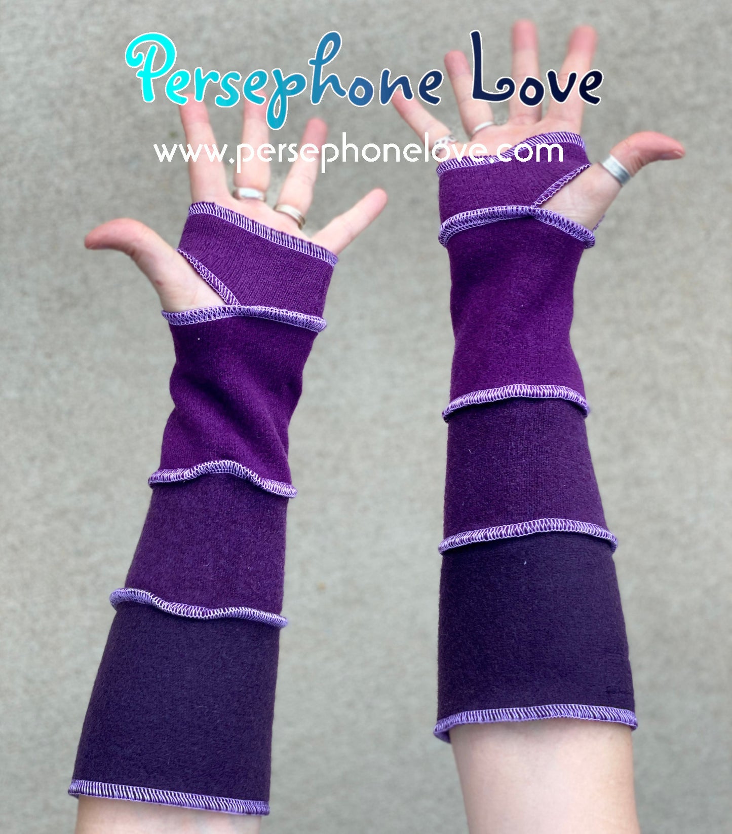 Katwise inspired needle-felted purple 100% cashmere upcycled sweater arm warmers -1406