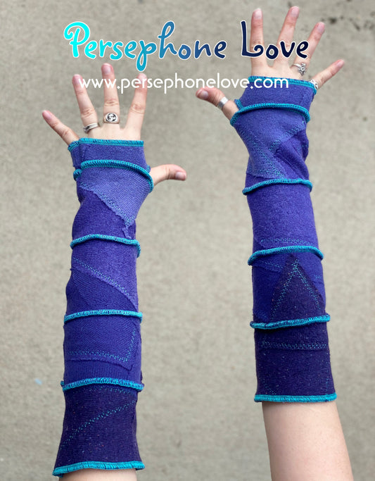 Katwise inspired needle-felted purple 100% cashmere embroidered upcycled sweater arm warmers -1418