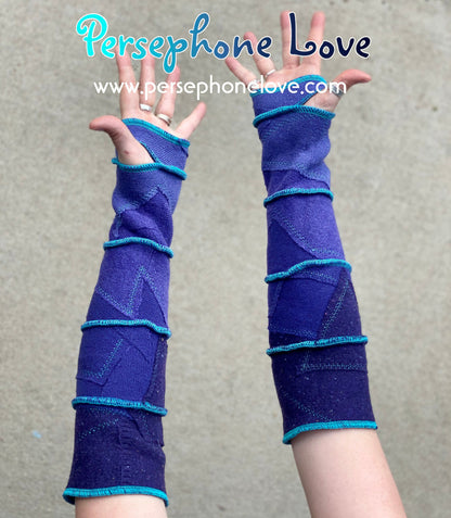 Katwise inspired needle-felted purple 100% cashmere embroidered upcycled sweater arm warmers -1418