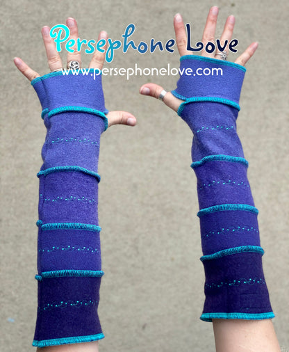 Katwise inspired needle-felted purple 100% cashmere embroidered upcycled sweater arm warmers-1421