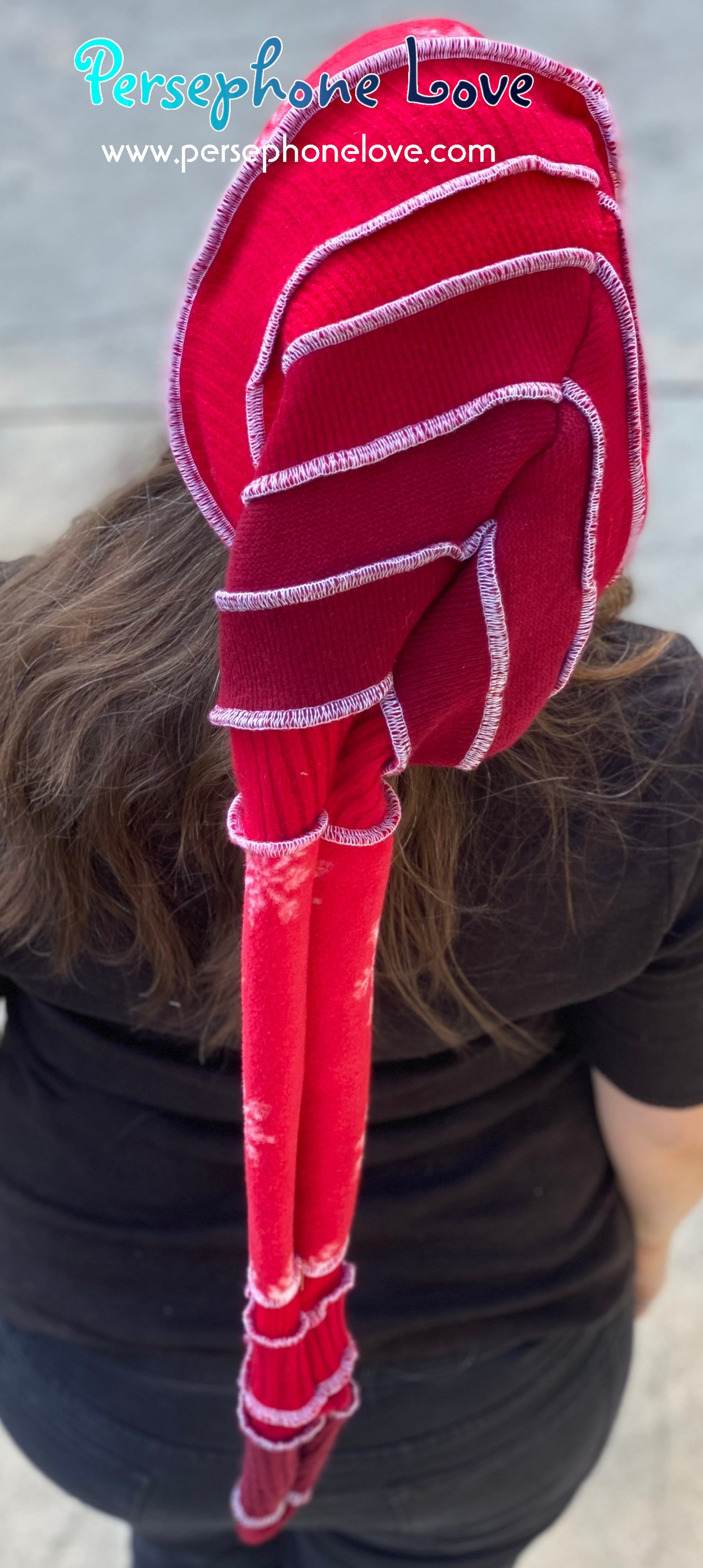 Katwise inspired red snowflake 100% felted cashmere/fleece recycled sweater elf hat-1464