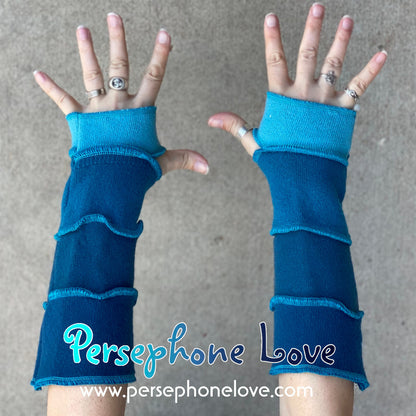 Katwise inspired needle-felted teal/ turquoise 100% cashmere upcycled sweater arm warmers -1453